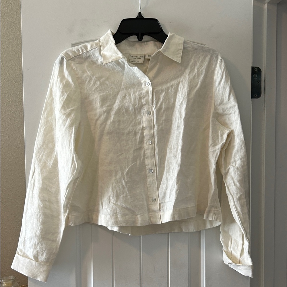Rachel Zoe cream color long sleeve 100% linen shirt, size M